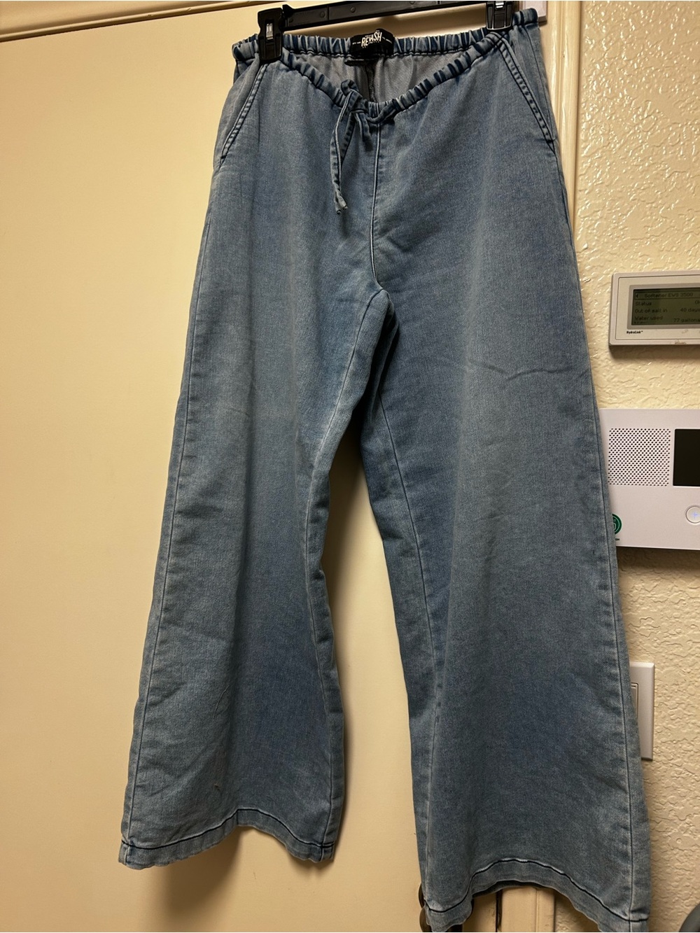 Women’s Light Blue Wide-Leg Drawstring Jeans